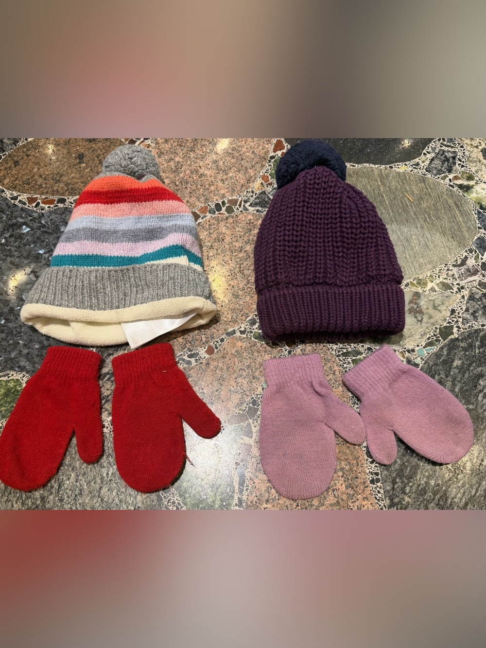Kids Striped Multi-Color Fleece-Lined Beanie & Mittens Set